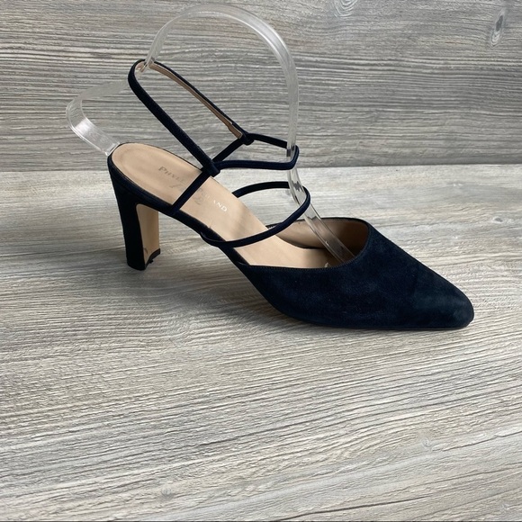 Phyllis Poland Phase 2 Dark navy leather pointed toe elastic strap shoes size 9 - Picture 1 of 13